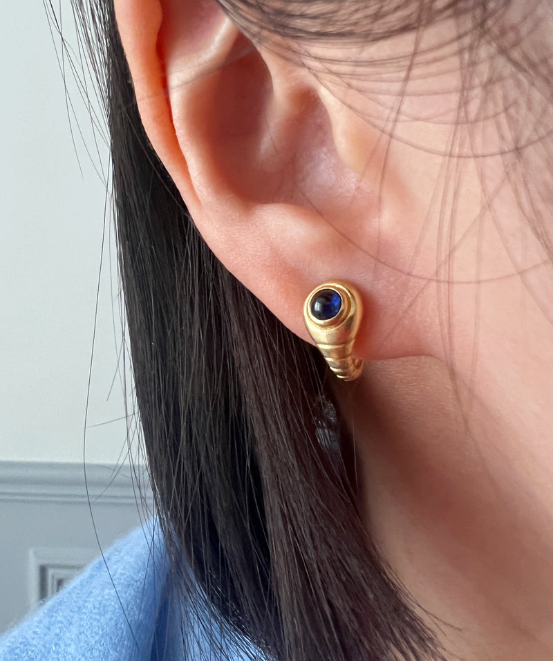 French vintage 18K gold blue sapphire snake tail earrings