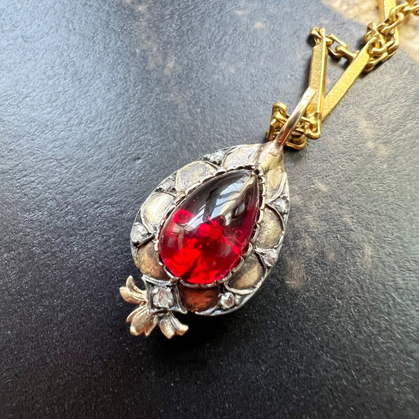 Victorian era 18K gold double sided garnet and diamond pendant