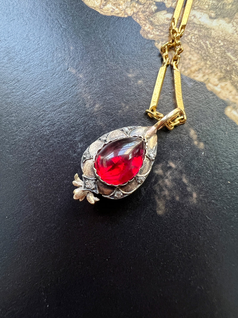 Victorian era 18K gold double sided garnet and diamond pendant