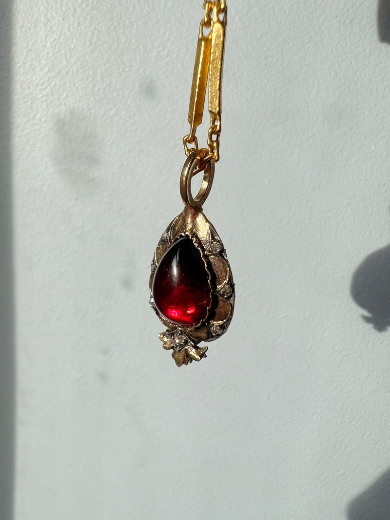 Victorian era 18K gold double sided garnet and diamond pendant