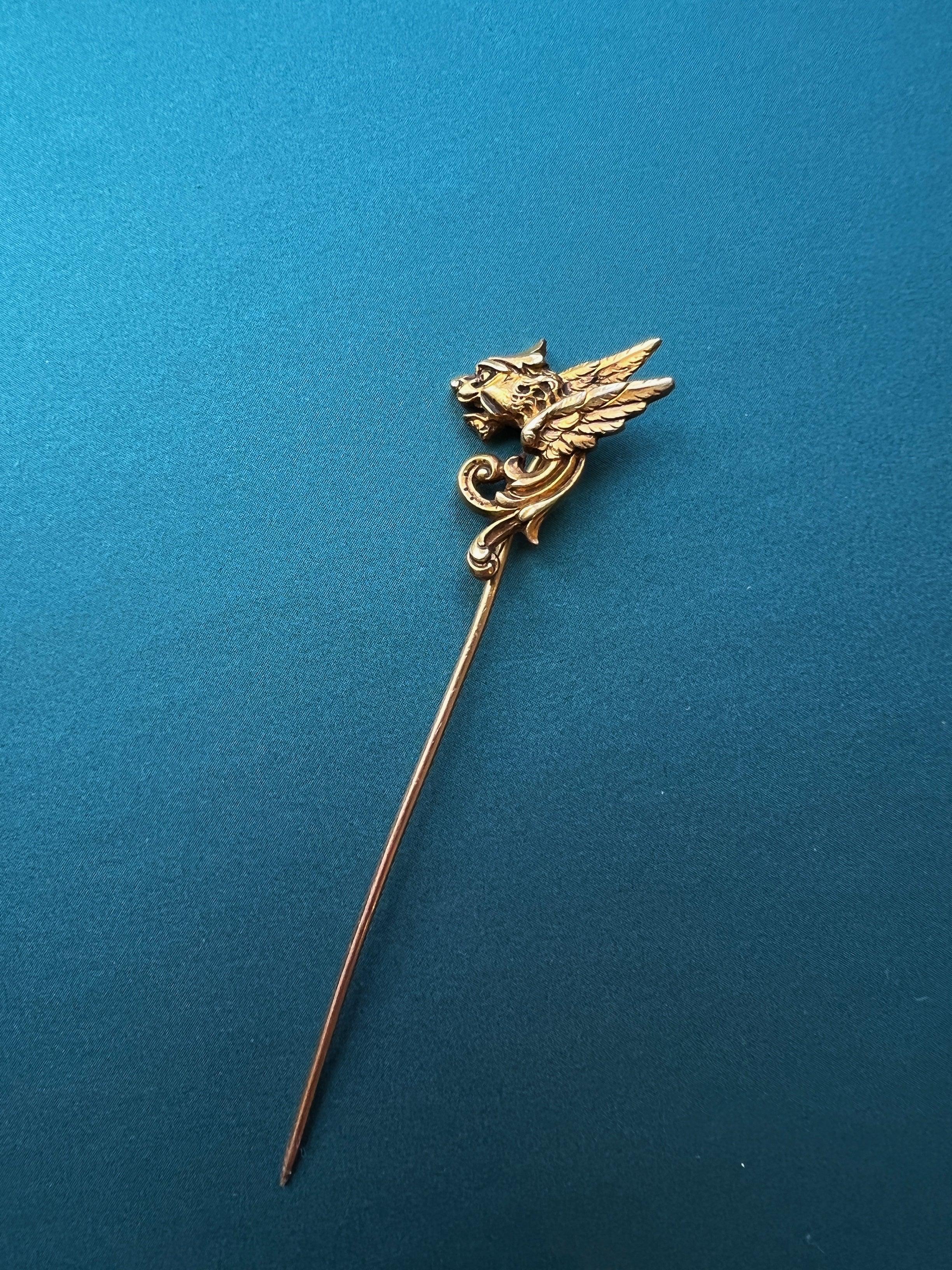 Beautiful French antique 18K gold chimera pin brooch - Curiously timeless