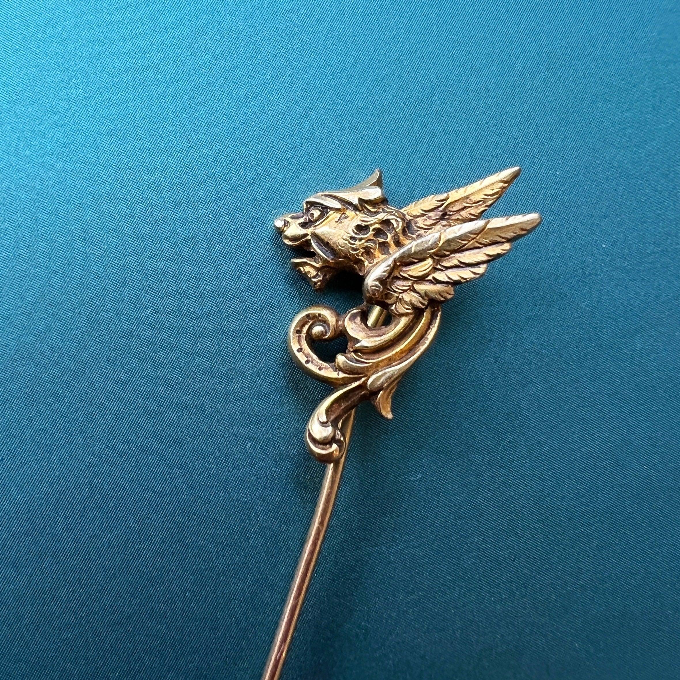 Beautiful French antique 18K gold chimera pin brooch - Curiously timeless