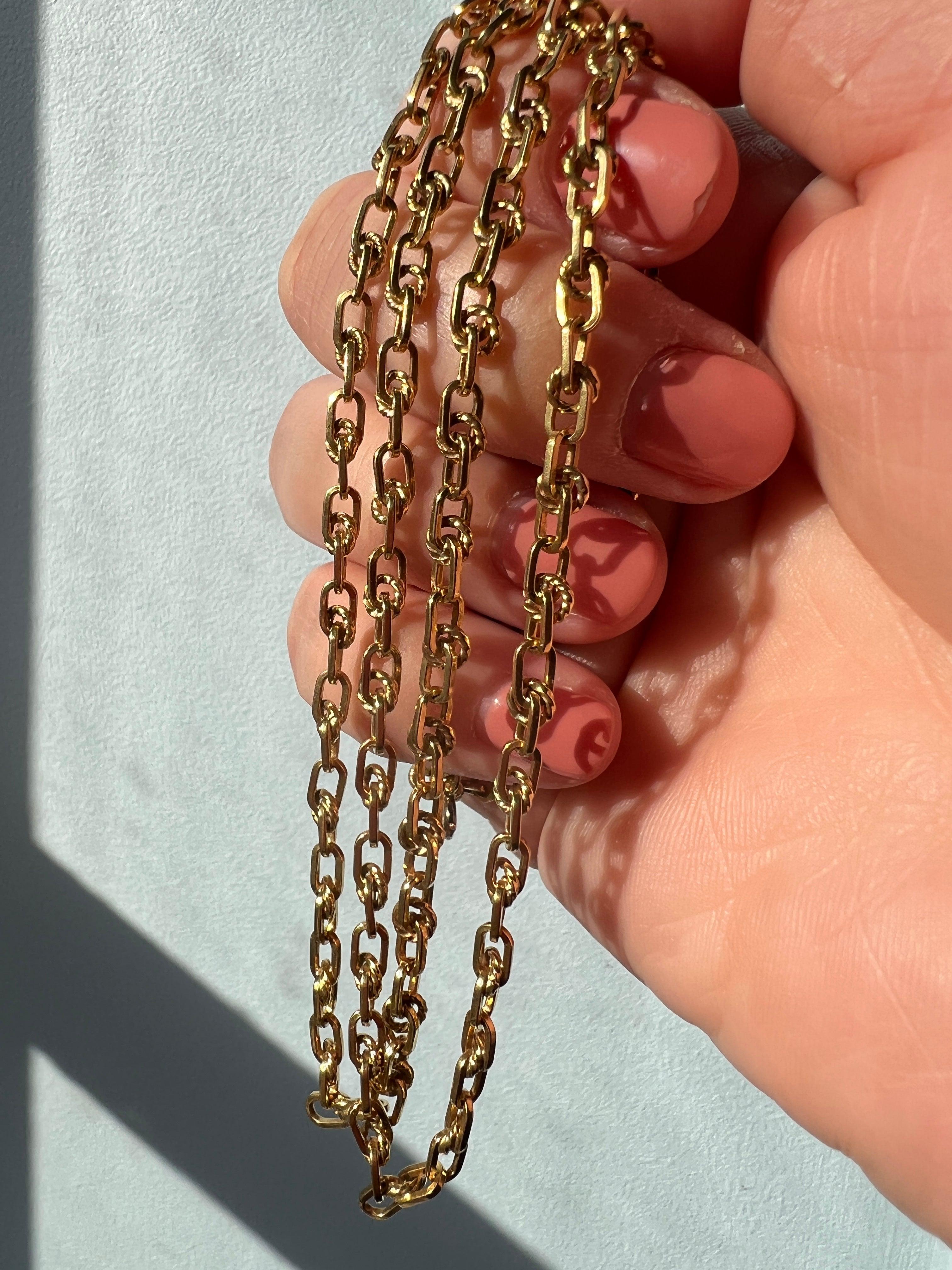 Fabulous Vintage 18K solid gold fancy link long guard chain necklace - Curiously timeless