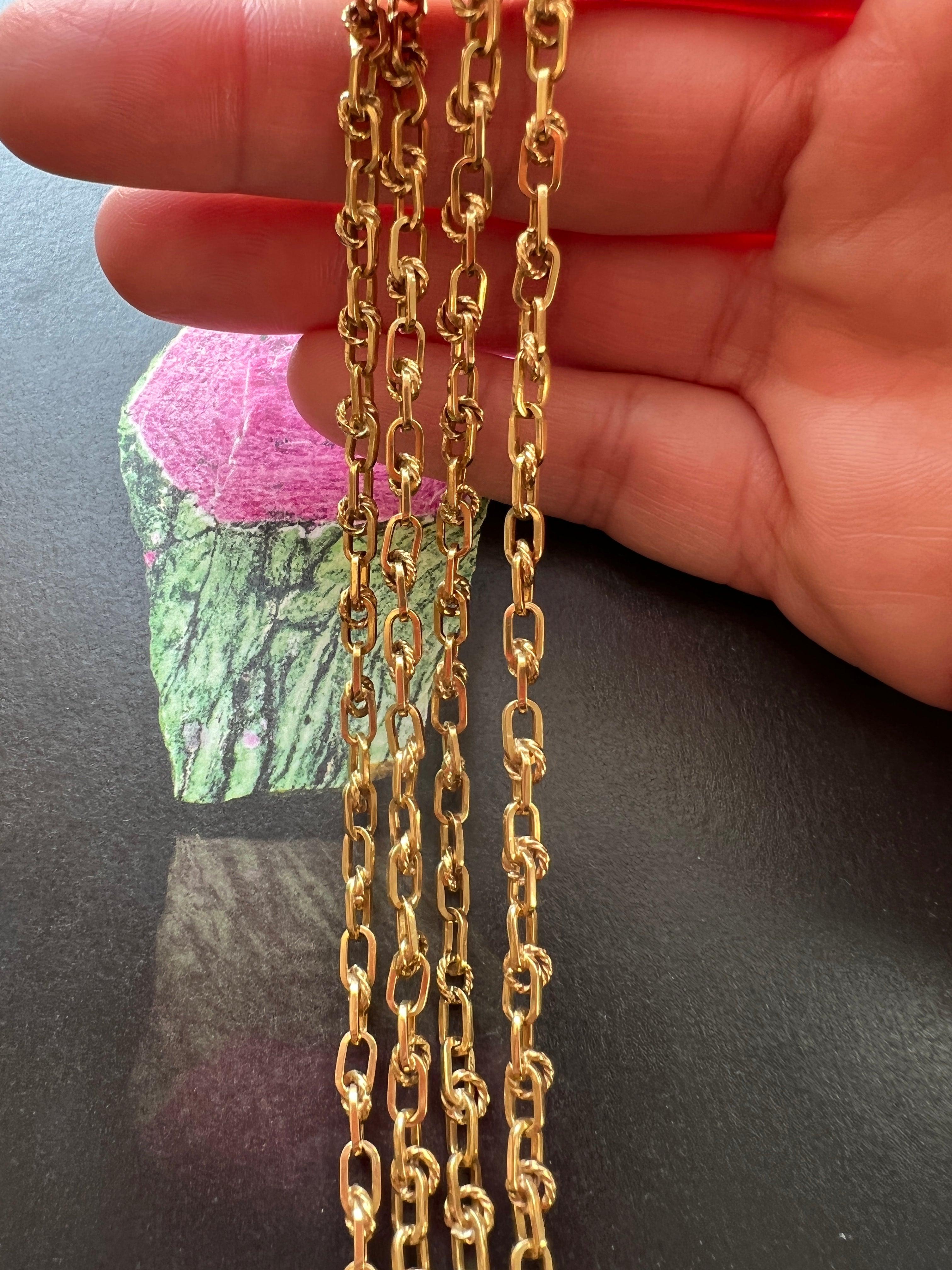 Fabulous Vintage 18K solid gold fancy link long guard chain necklace - Curiously timeless