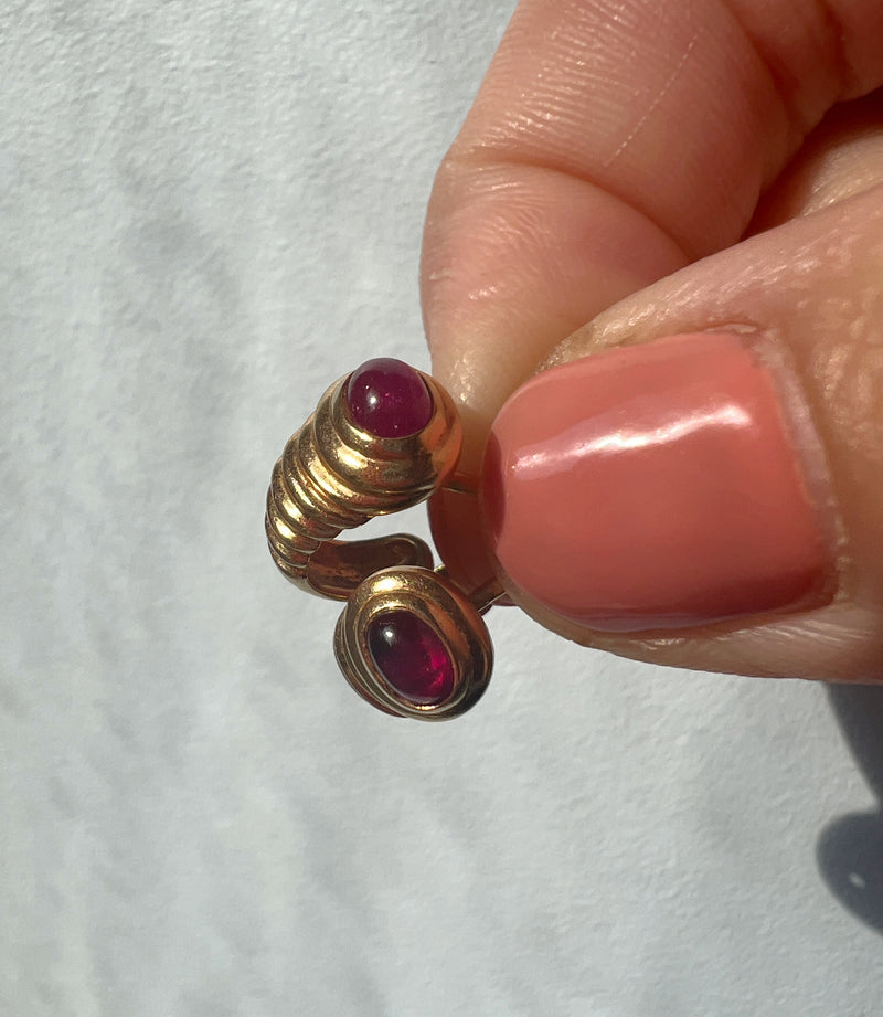 French Vintage 18K gold ruby snake tail earrings