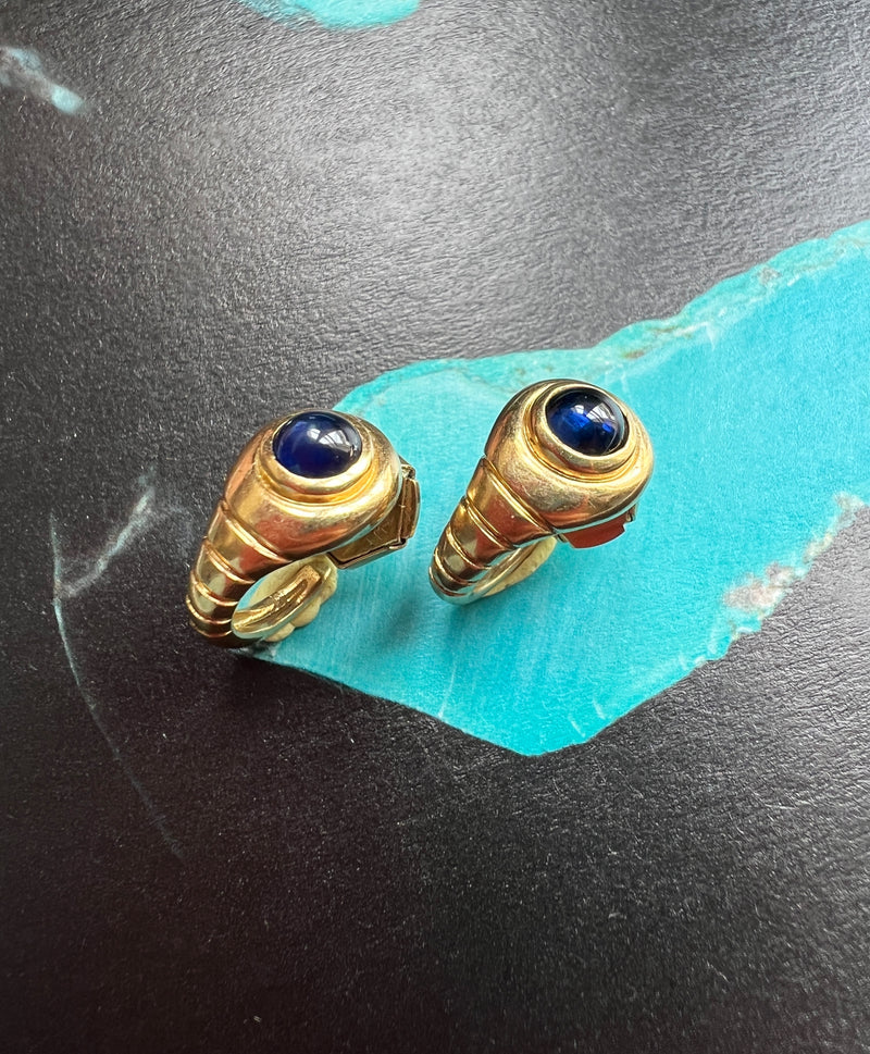 French vintage 18K gold blue sapphire snake tail earrings