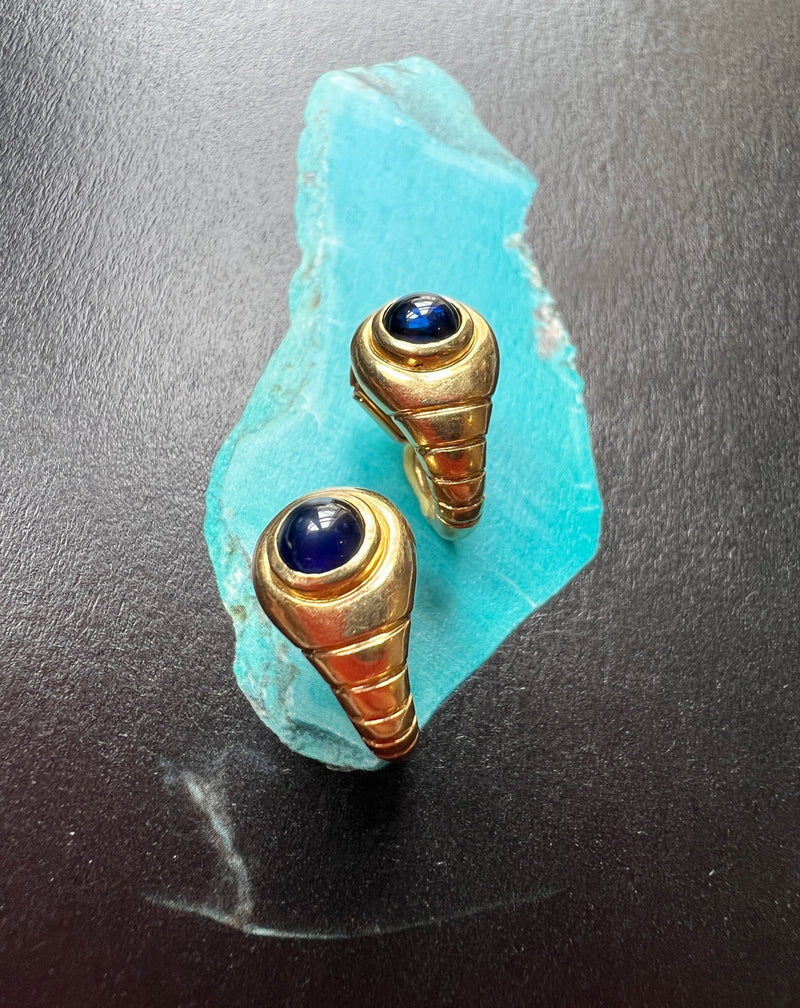 French vintage 18K gold blue sapphire snake tail earrings