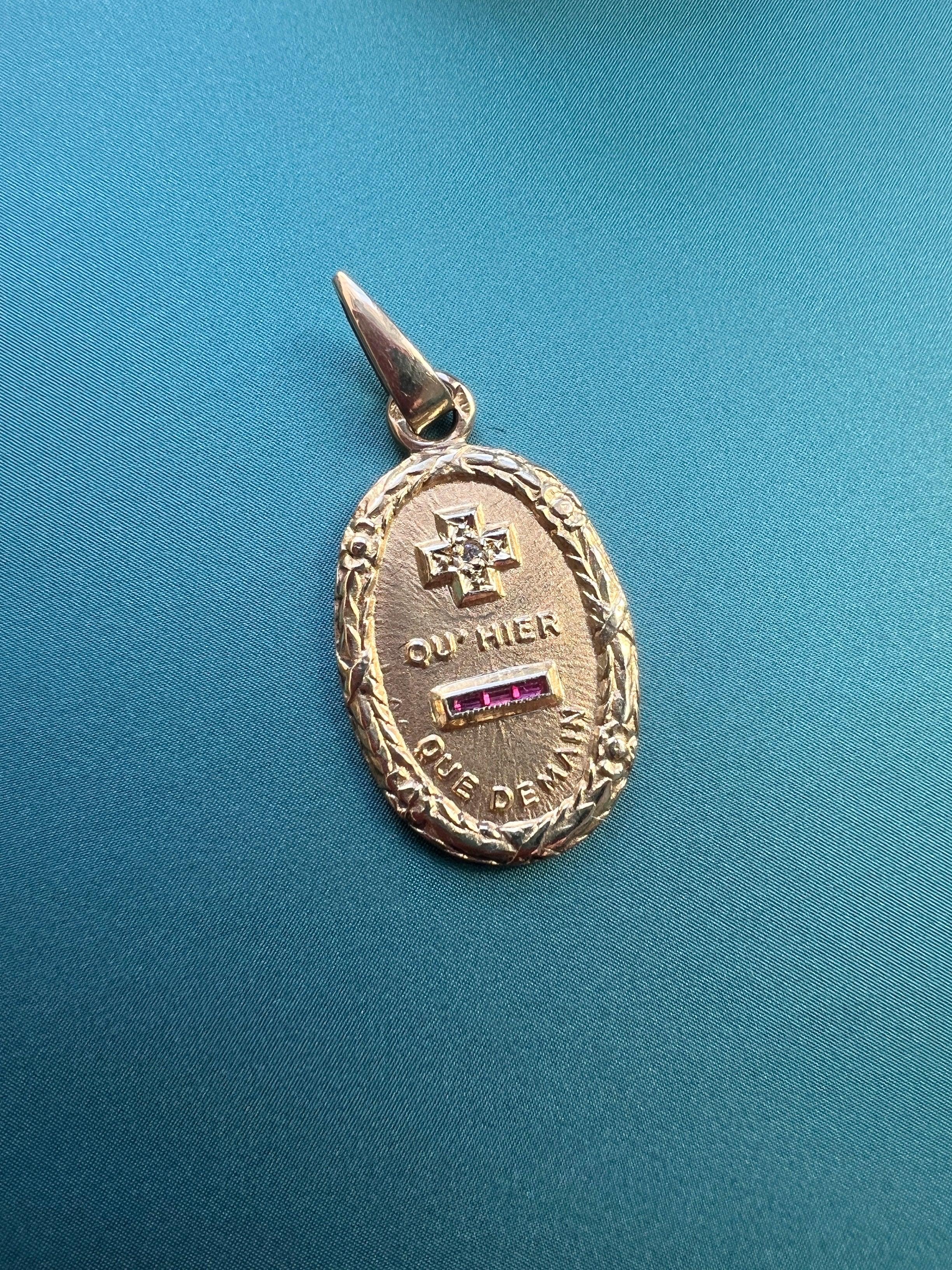 Vintage Augis 18K gold “more than yesterday, less than tomorrow” love medal pendant - Curiously timeless