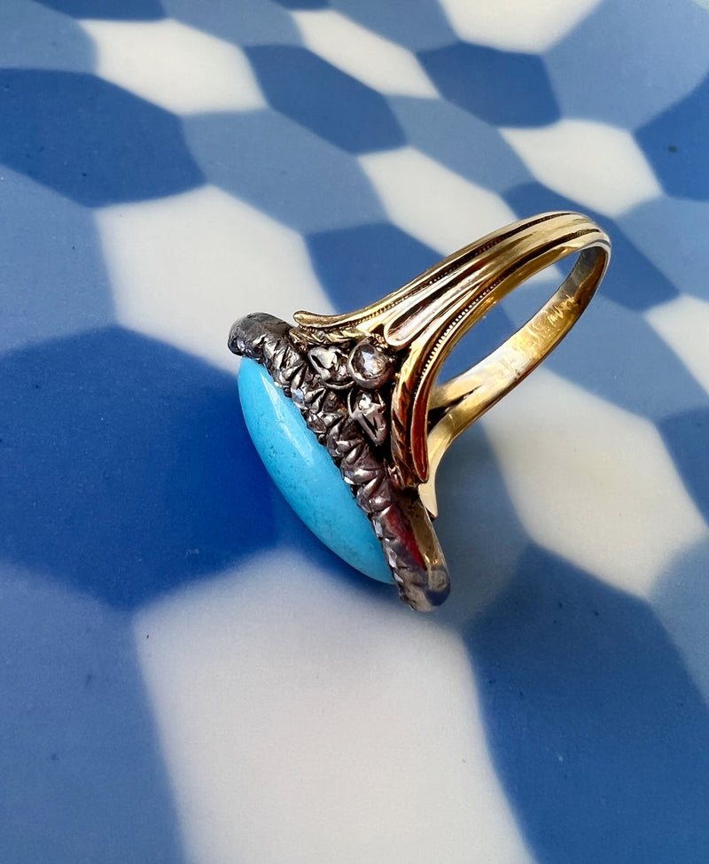 Georgian era diamond blue Floral 18K statement ring