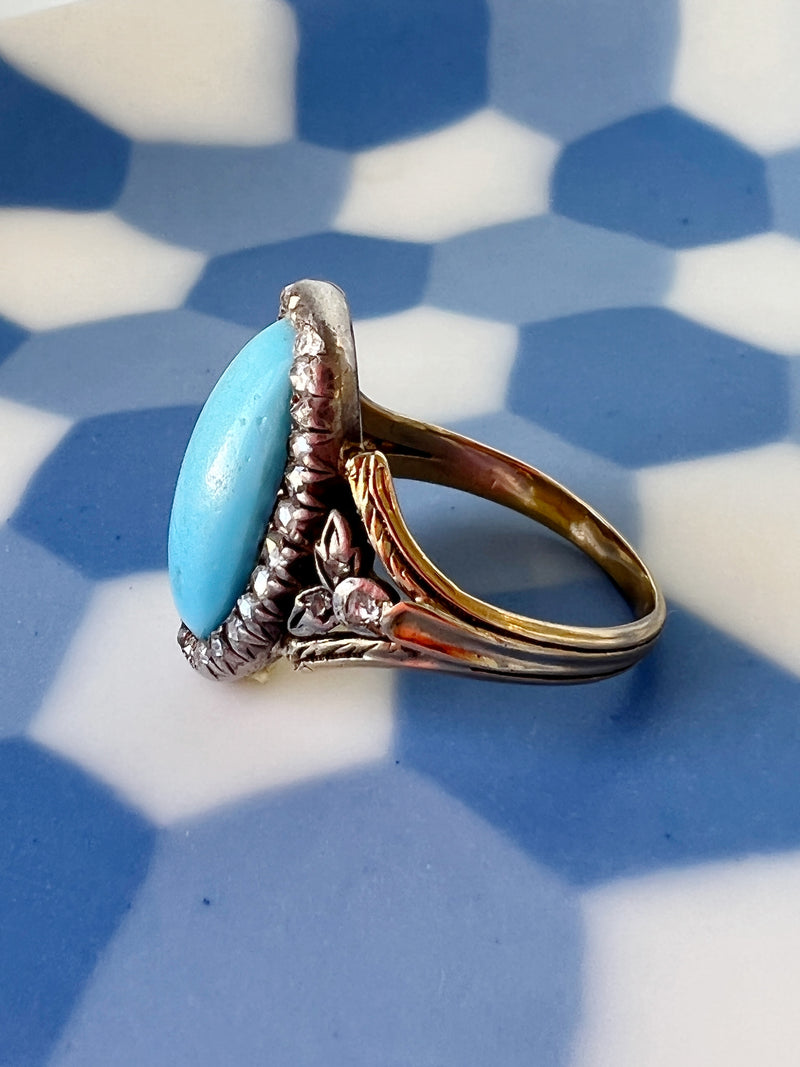 Georgian era diamond blue Floral 18K statement ring