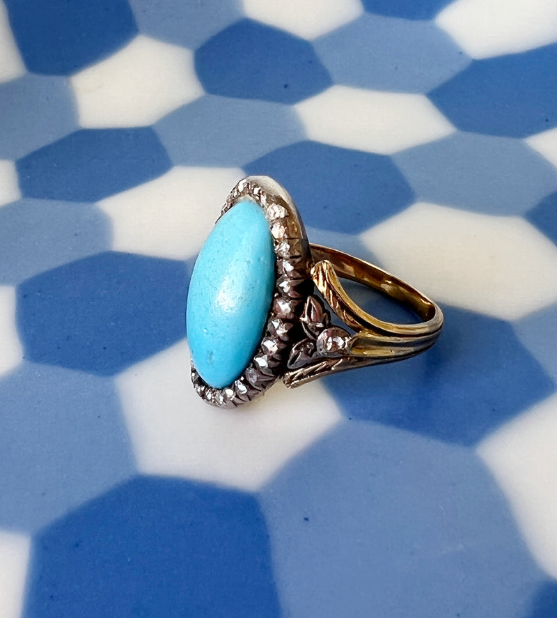 Georgian era diamond blue Floral 18K statement ring