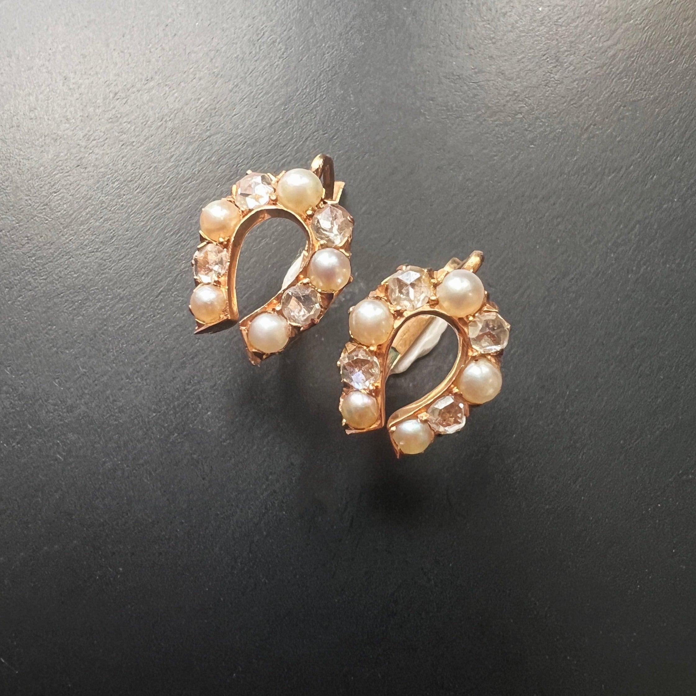 Victorian era rose cut diamonds and pearls horseshoe earrings - Curiously timeless