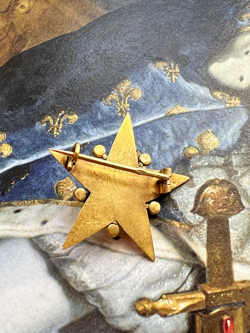 Victorian 18K gold Pearl Star Brooch