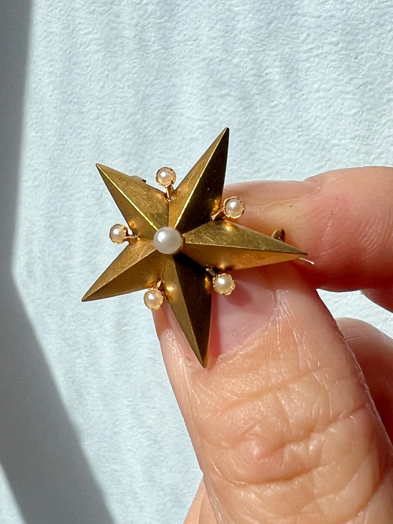 Victorian 18K gold Pearl Star Brooch