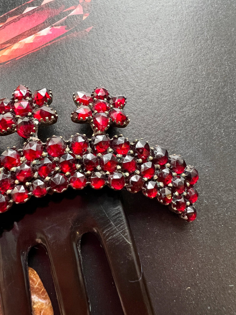 Antique garnet flower hair comb