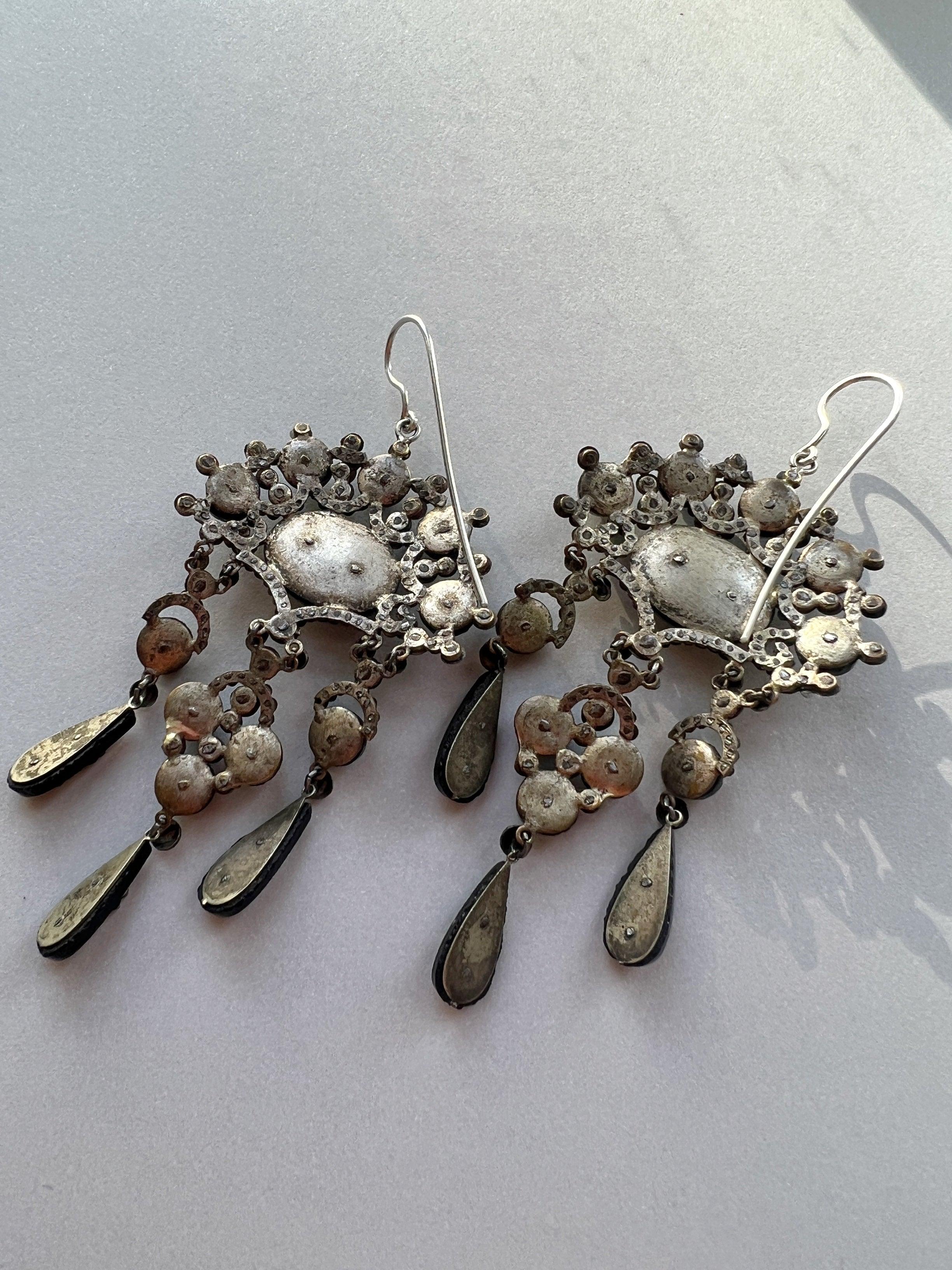 Rare 18th century Georgian era French cut steel onyx silver drop earrings - Curiously timeless