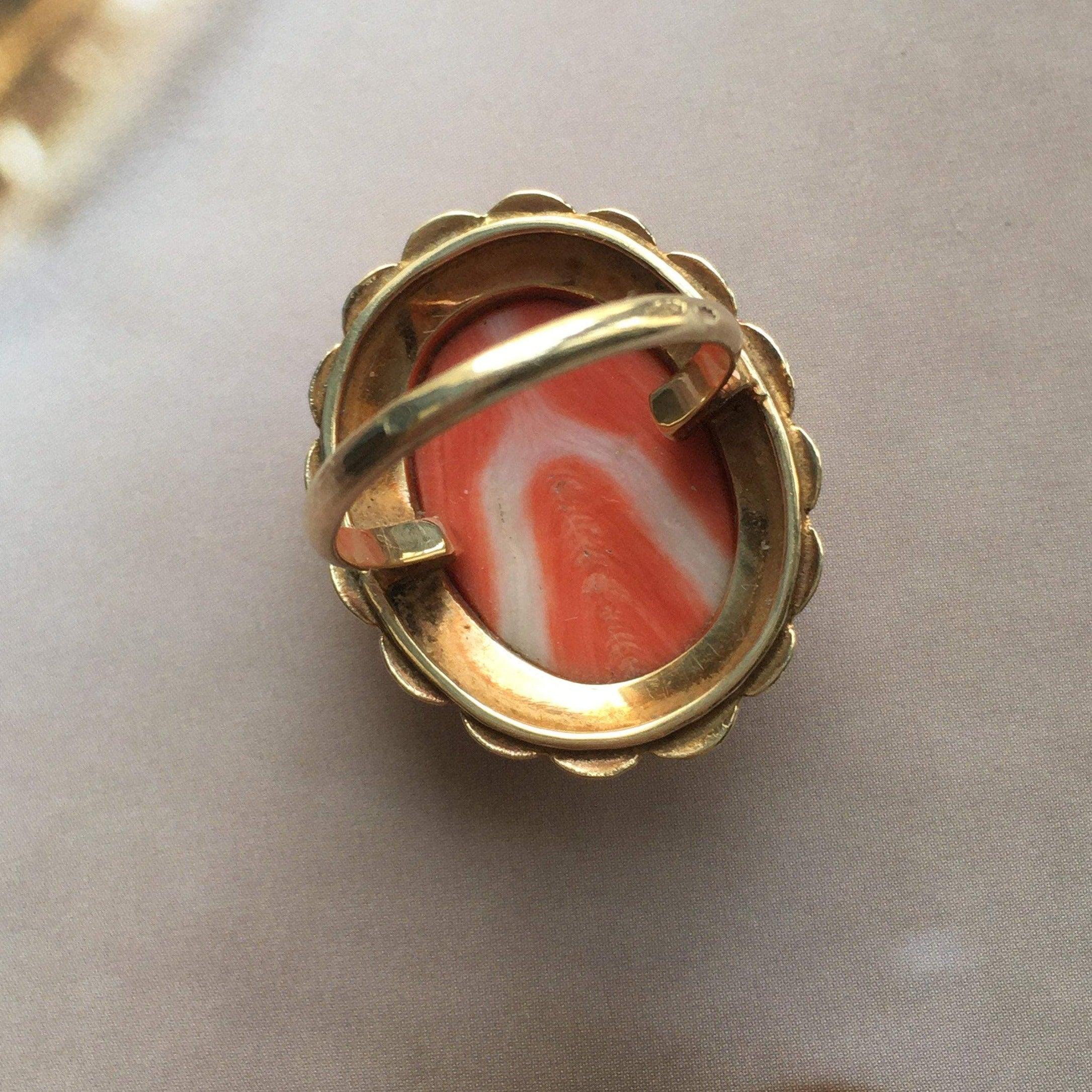 Victorian 14K Carved Natural Coral flower gold ring - Curiously timeless